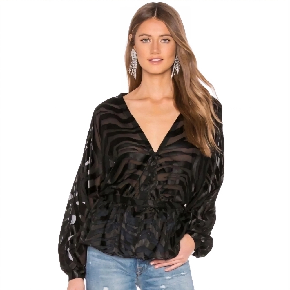 L’academie Revolve X Diane Black Tiger/Zebra Longsleeve blouse Size S